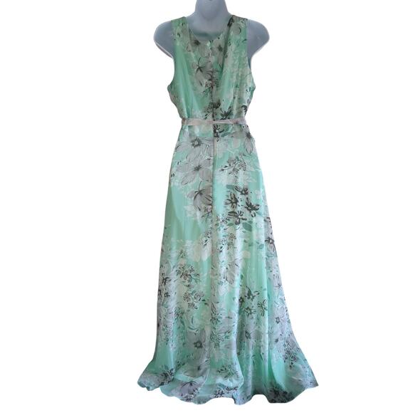 NWT $89 R&K Mint Floral Maxi Dress Scoop Neck Sleeveless Belted Formal Sz 8 - Picture 2 of 10